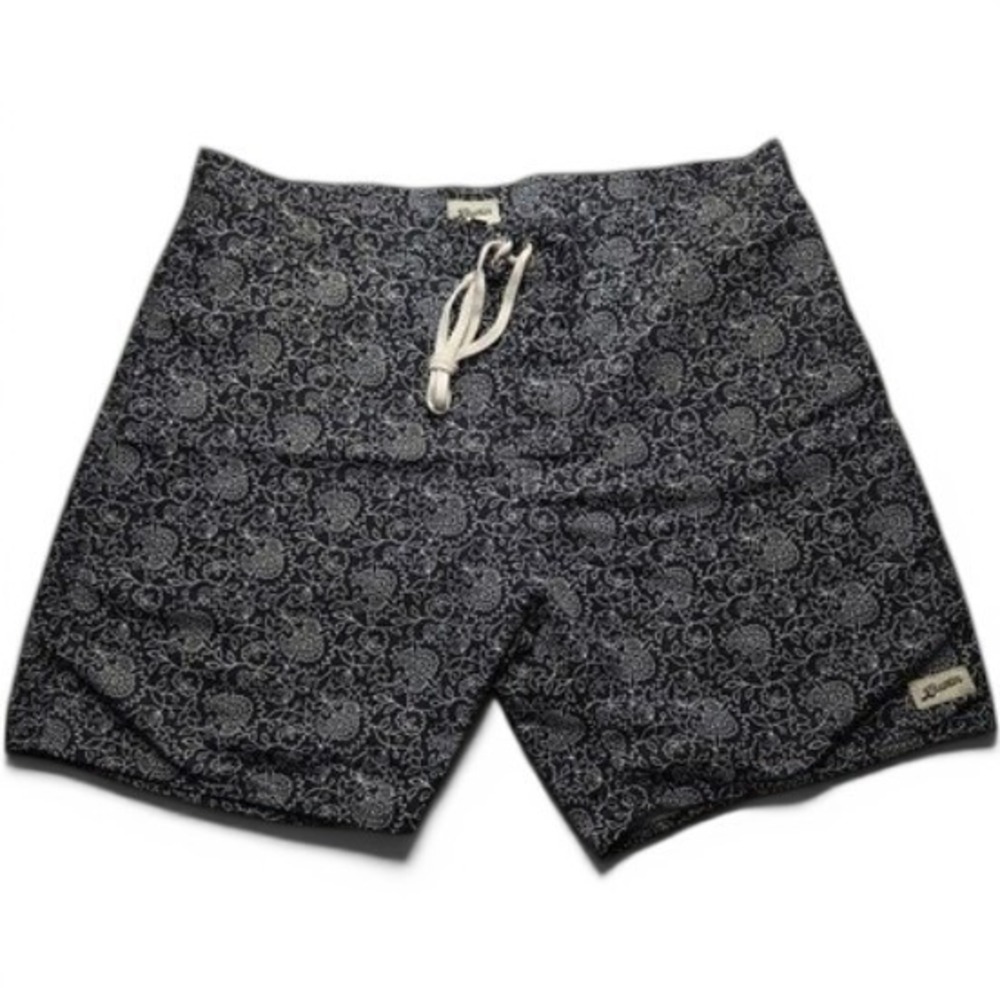 Bather Trunk Co Mens Black White Floral Paisley Swim Shorts Size 34 Drawstring